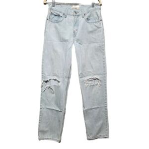 Levis Low Pro Straight Jeans Womens 27 Light Wash Distressed Cotton Denim